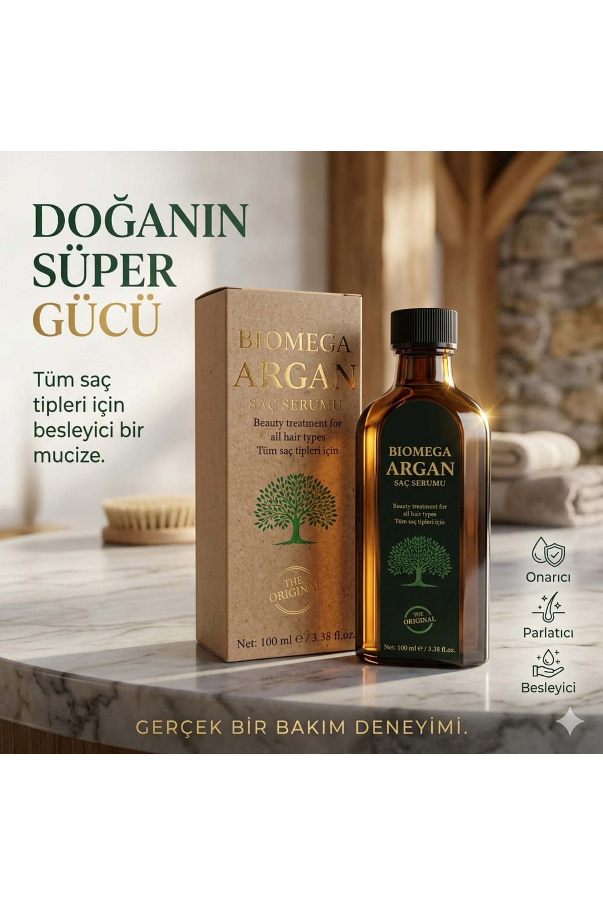 BIOMEGA Argan Saç Serumu 100 ml - Tüm Saç Tipleri İçin Parlaklık ve Yumuşaklık Bakımı — 437