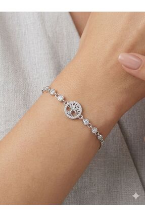 Metay Silver Beyaz Zirkon Taşlı Hayat Ağacı 925 Ayar Gümüş Bileklik