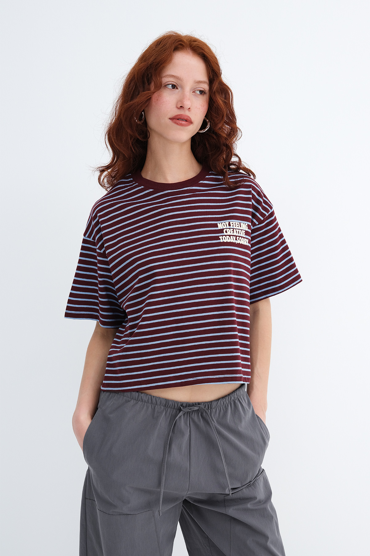 Addax Bisiklet Yaka Çizgili T-shirt P10711