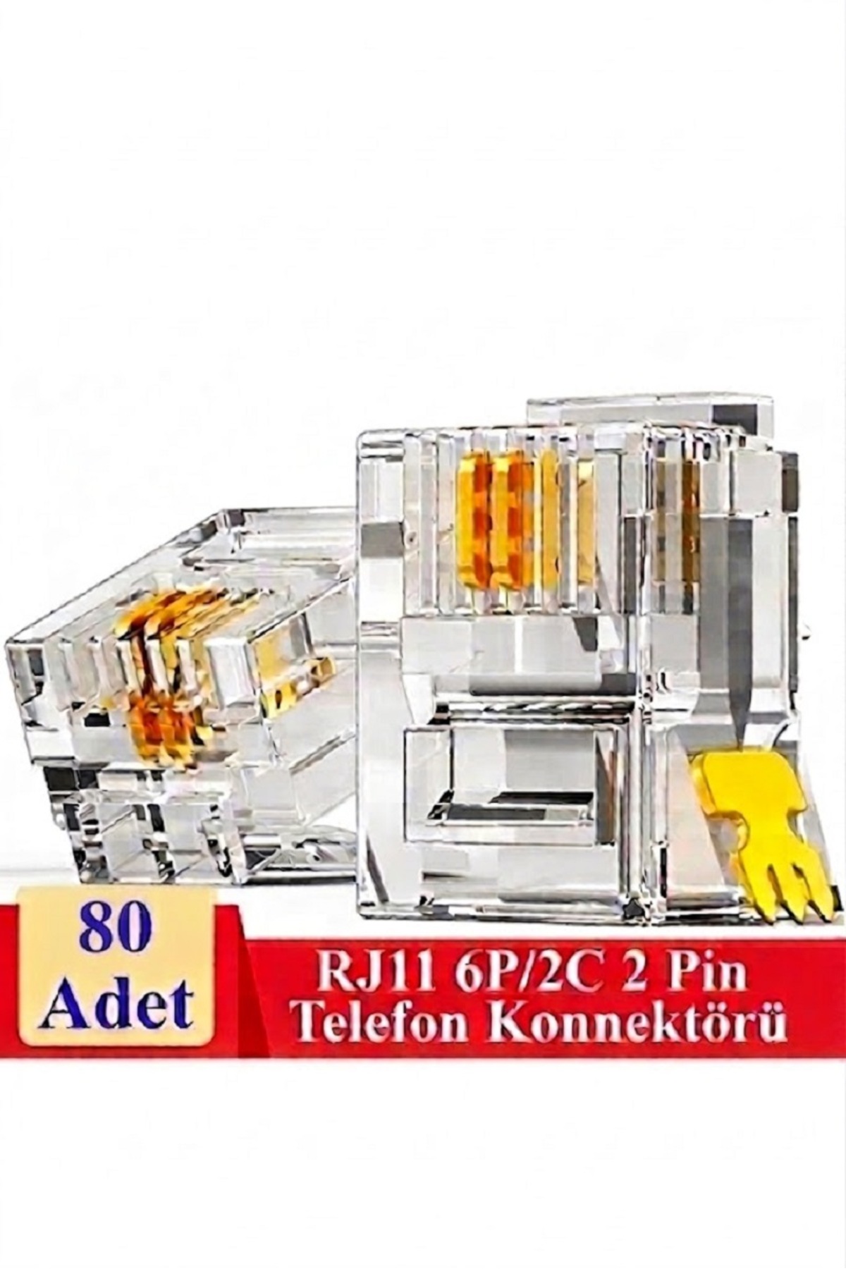 80 Adet Rj11 2pin Jak 6p2c 2 Pinli Plug Altın Kaplama 2 Çekirdek Telefon Kablosu Için Konnektör