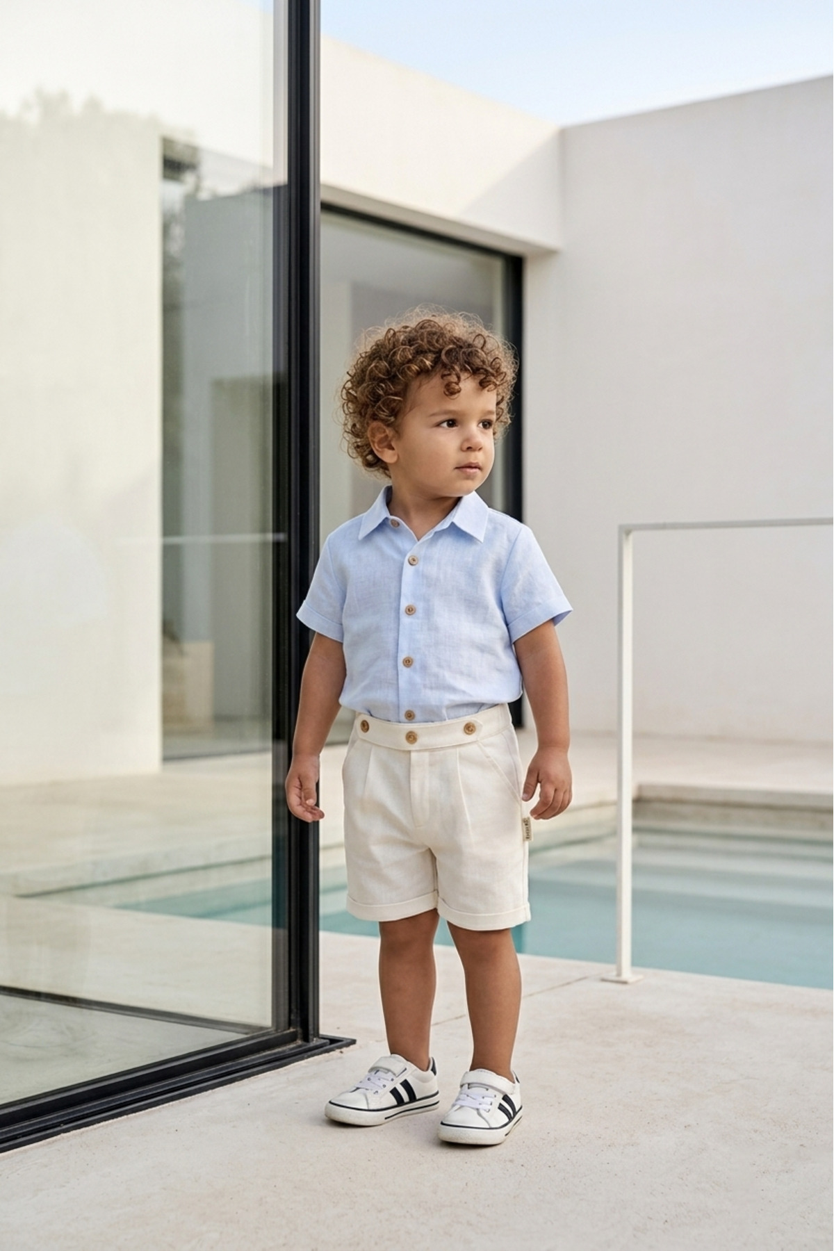 Kuarks Summer Baby Boys' and Children's Two-Piece Set 100% Cotton Linen Shirt and Canvas Shorts 1-4 Years