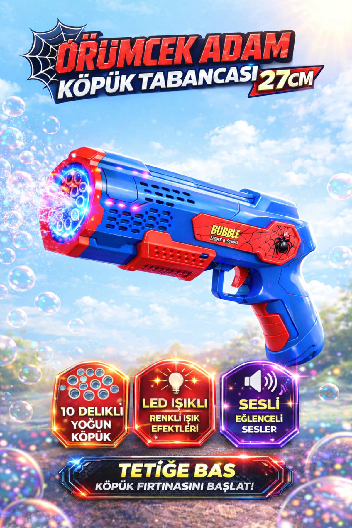 スポーツトイ・アクショントイ onedrop Rally TRENDZONE Pilli Sesli Işıklı Örümcek Adam Köpük Tabancası 27cm