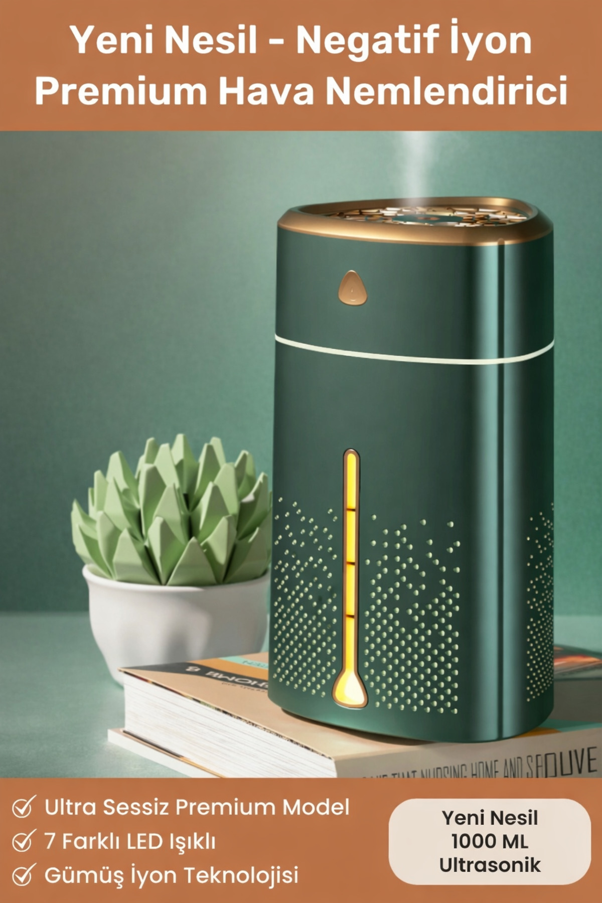 Yeni Nesil Negatif İyon Büyük 1000 ML Ultrasonik Hava Nemlendirici Lüks Buhar Makinesi Aroma Difüzör