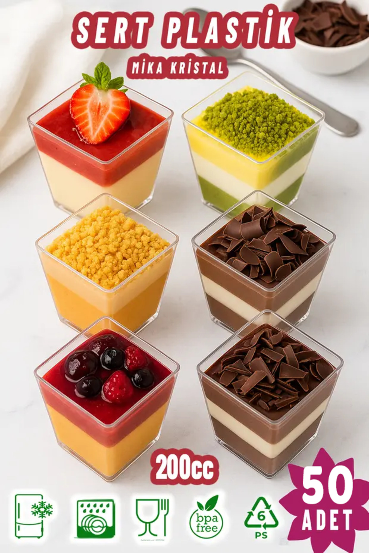 200Cc Cubic Prism Mica Magnolia Bowl Plastic Dessert Serving Container Ice Cream Pudding Appetizer Salad Cup