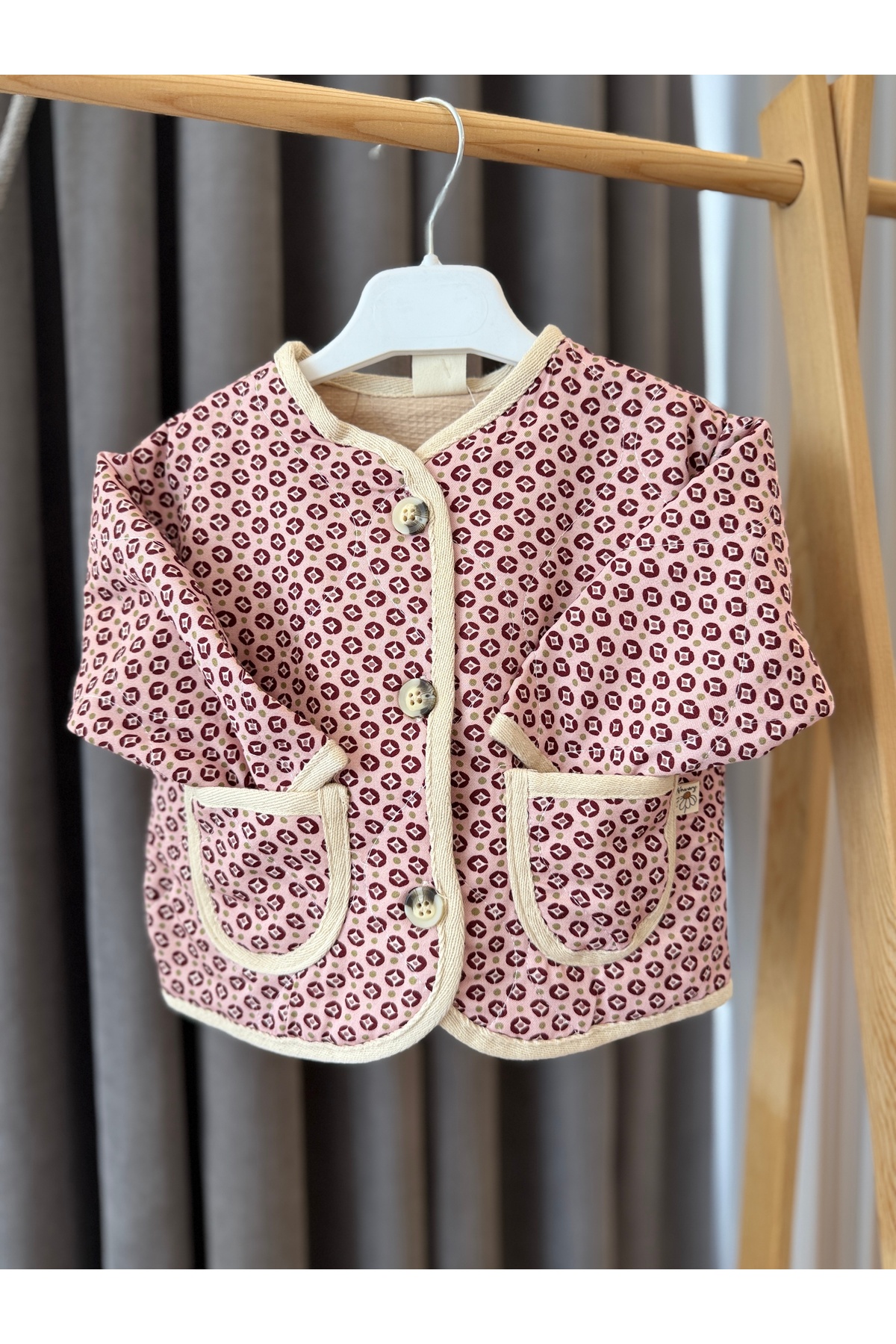 BabyAden geometric pattern double pockets front button seasonal quilted baby girl jacket