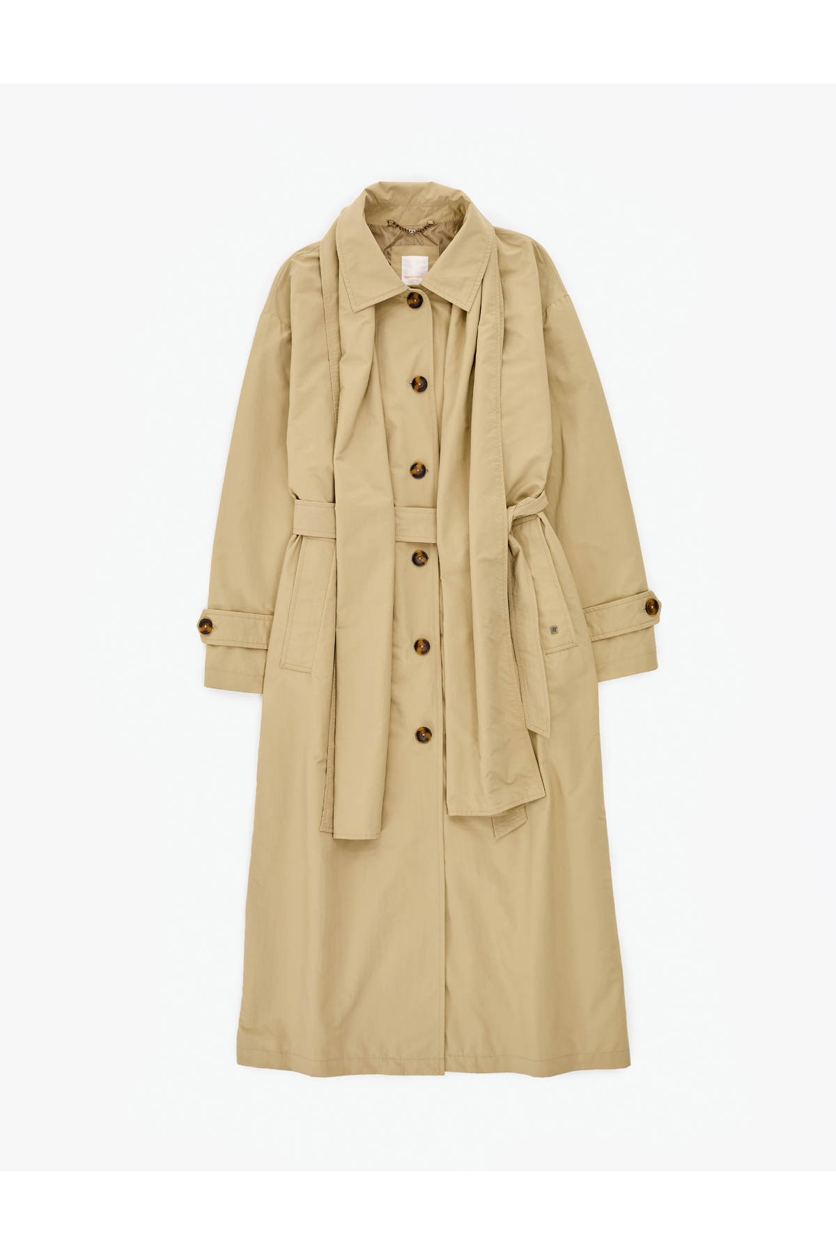 Cappotto trench da donna in tessuto intrecciato con cappuccio, coulisse