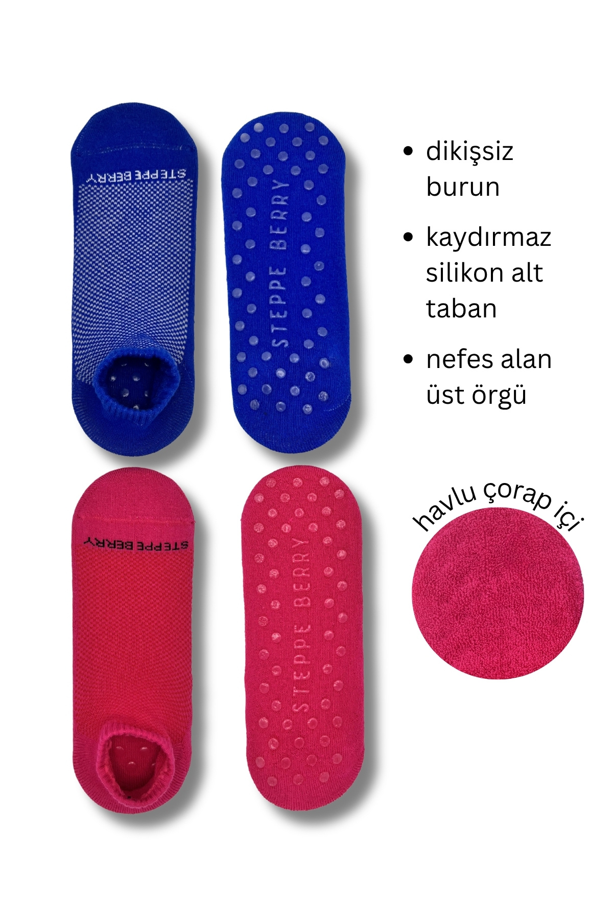 2 Çift Kadın Dikişsiz ve Kaydırmazlı Patik Pilates Yoga Çorabı