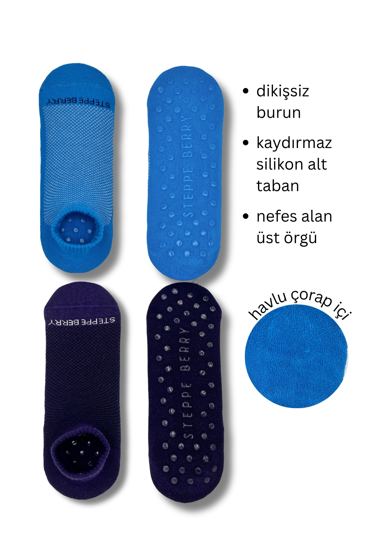 2 Çift Kadın Dikişsiz ve Kaydırmazlı Patik Pilates Yoga Çorabı