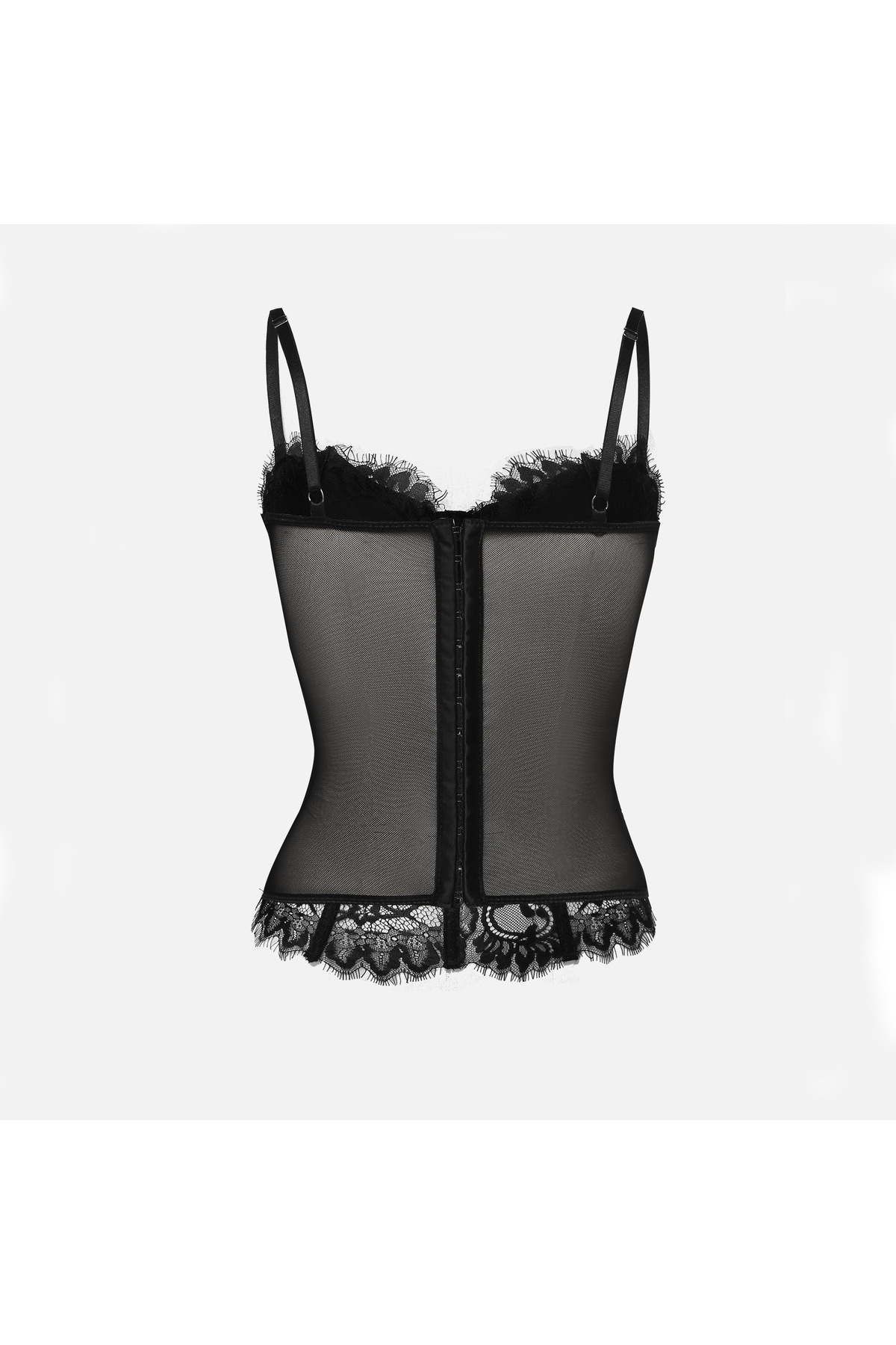 LA VALİENTE Pearl - Kadın Siyah Dantelli Balenli Korse Büstiyer - Transparan Askılı Body görsel 3