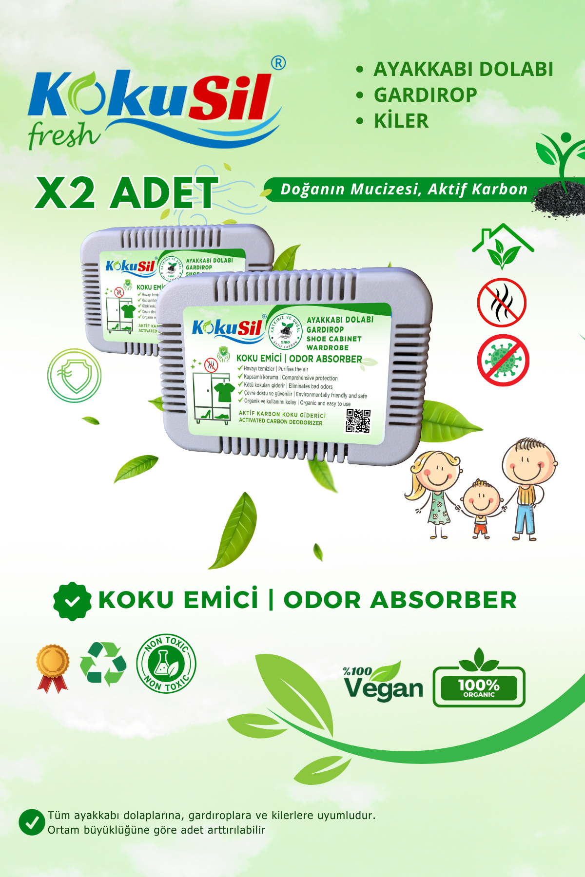 Ayakkabı Dolabı Koku Giderici ve Koku Emici 2 li Paket — KSD200