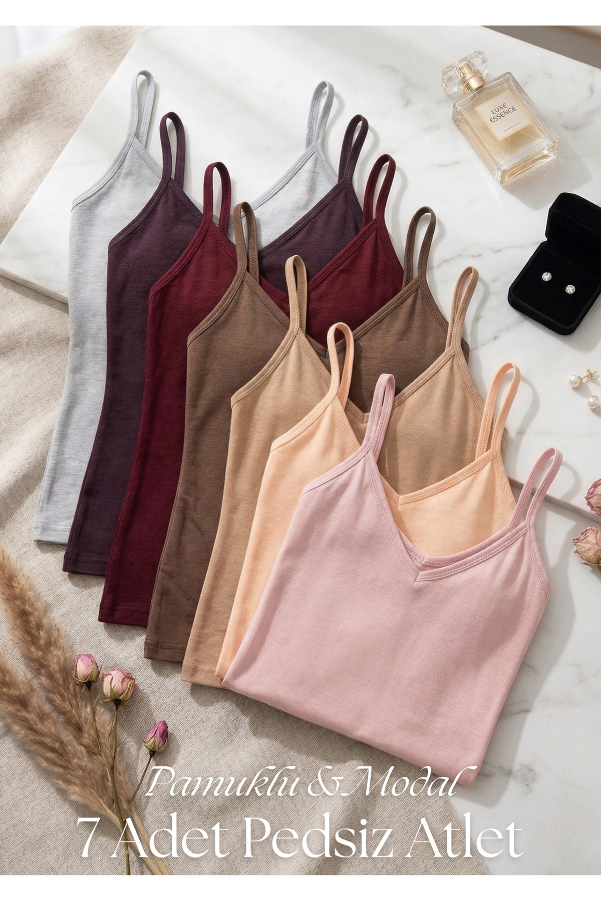Women's 7-Piece Cotton Modal V-Neck Slim Strap Singlet - Soft Texture Stretchy Singlet