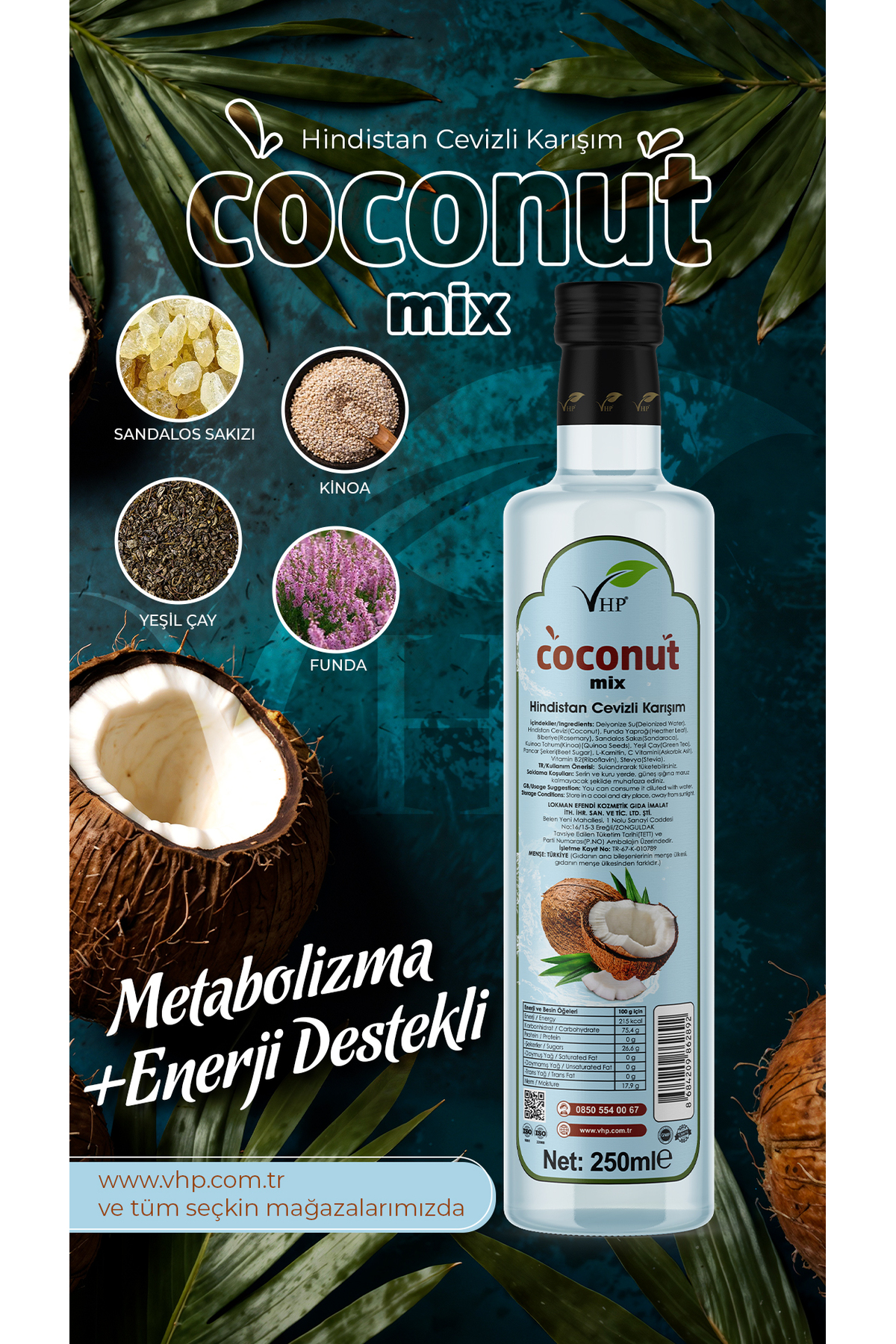 VHP COCONUT SUPER MIX - HİNDİSTAN CEVİZLİ FİT KARIŞIM 250 ML