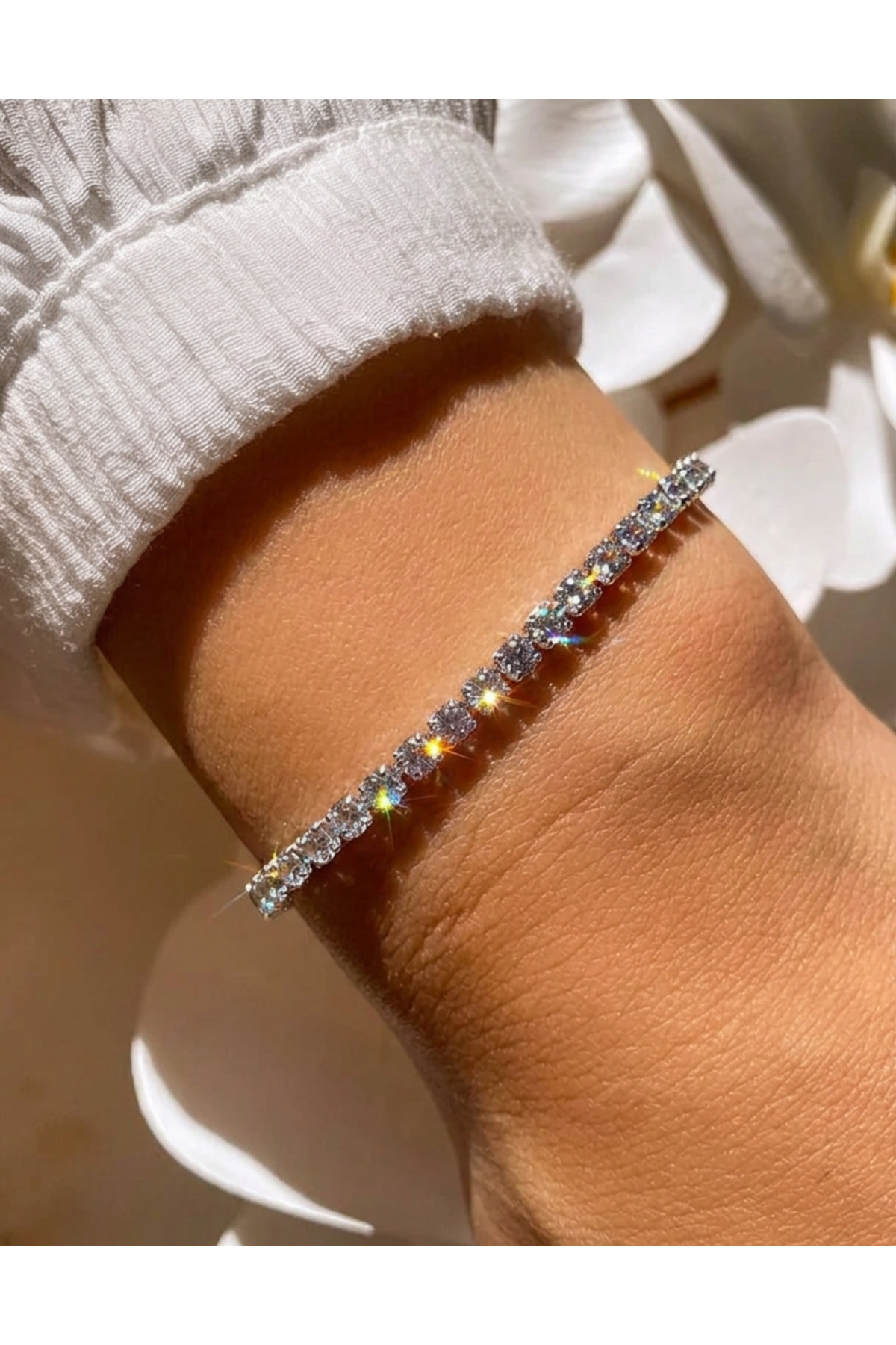 Silver Plated Zircon Stone Waterway Ajda Bracelet - Wedding Engagement Henna Casual Sports