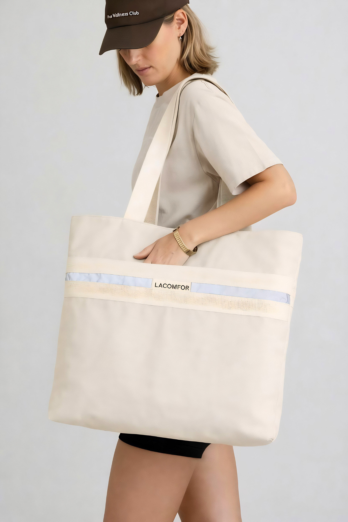 Lacomfor Fermuarlı Tote Bag Plaj Omuz Çantası Oxford Kumaş İç Cepli Mini Cüzdanlı 37x43 cm