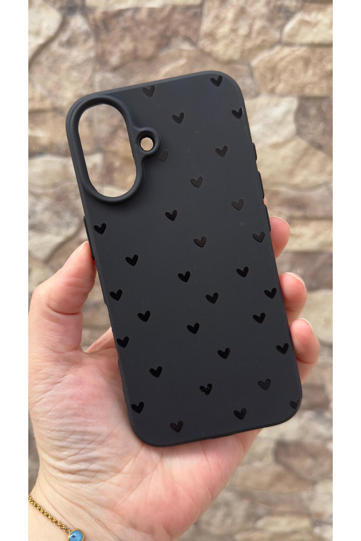 mini Black Heart Patterned Silicone Shock Absorber Classic Protected Rubber Case for iPhone 16 Plus