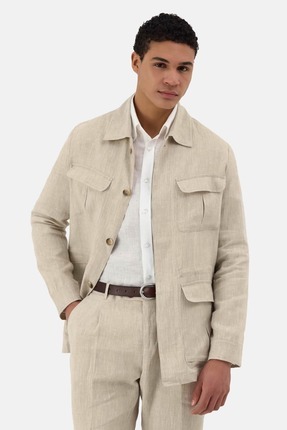 Score Michail İtalyan Stil Slim Fit Keten Bej Safari Ceket 5253-16