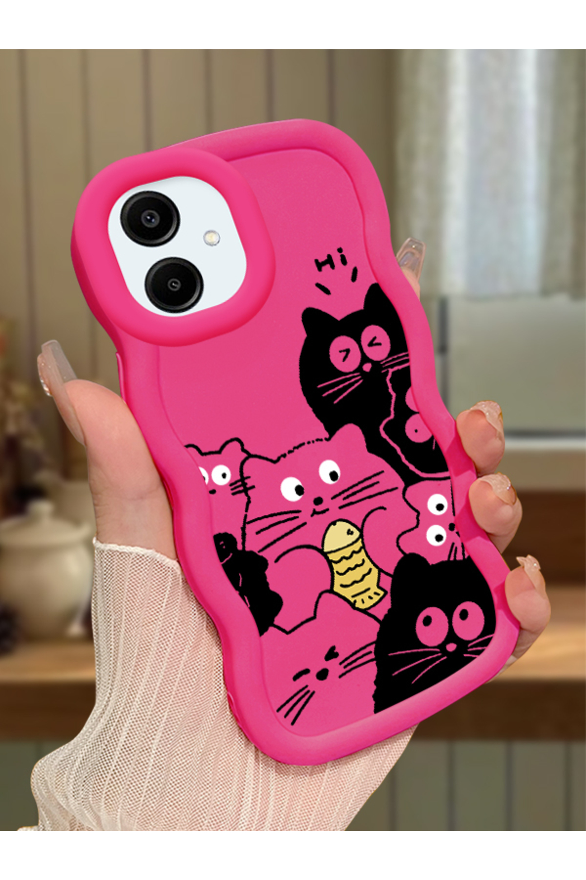 Samsung Galaxy A06 4G Compatible fuchsia Silicone Case Camera Shock Absorbing Design with Cat Pattern