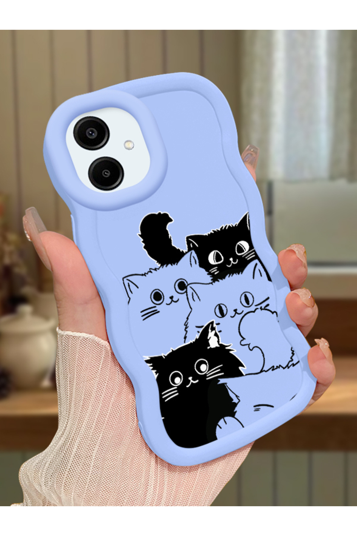 Samsung Galaxy A06 4G Compatible Blue Silicone Case Camera Shock Absorbing Design with Cat Pattern