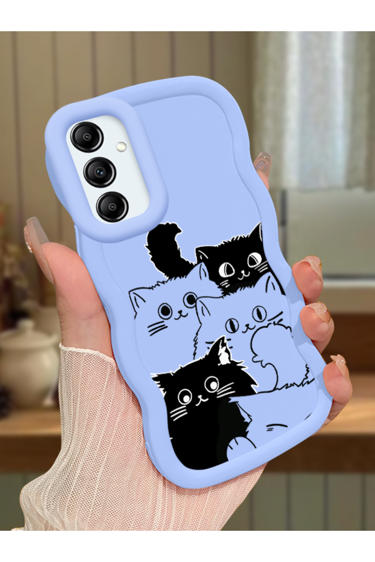 Blue Silicone Case for Samsung Galaxy A14 4G/5G Shock Absorbing Design with Camera Shield Cat Pattern
