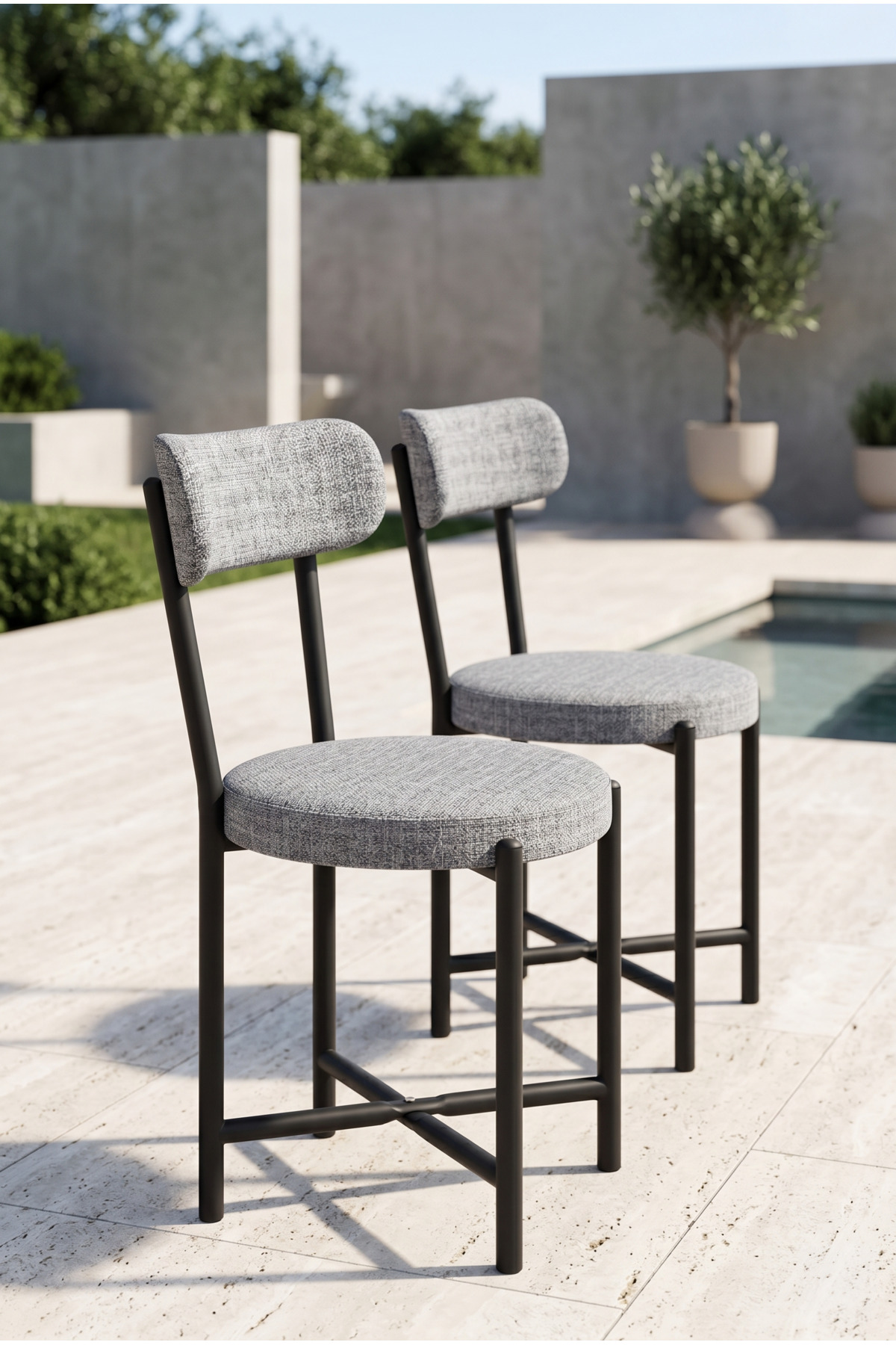 Sandalye 2 Adet Keten Kumaş Metal Ayak Modern Mutfak Sandalyesi Cafe Balkon Ofis Teddy 9812 Gri görsel 2
