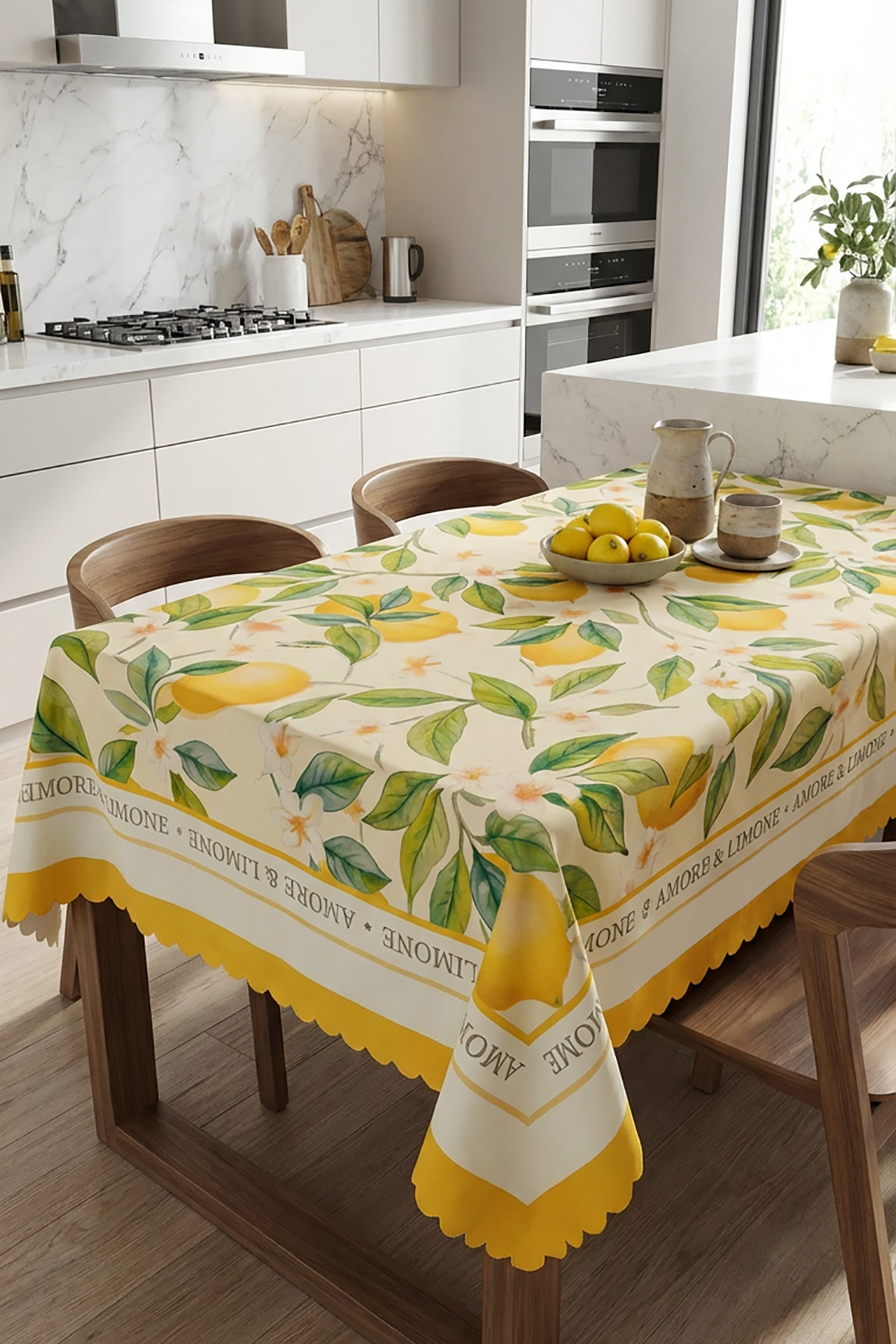 Modern Lemon Pattern Tablecloth Stainproof Stylish Design For Garden Balcony