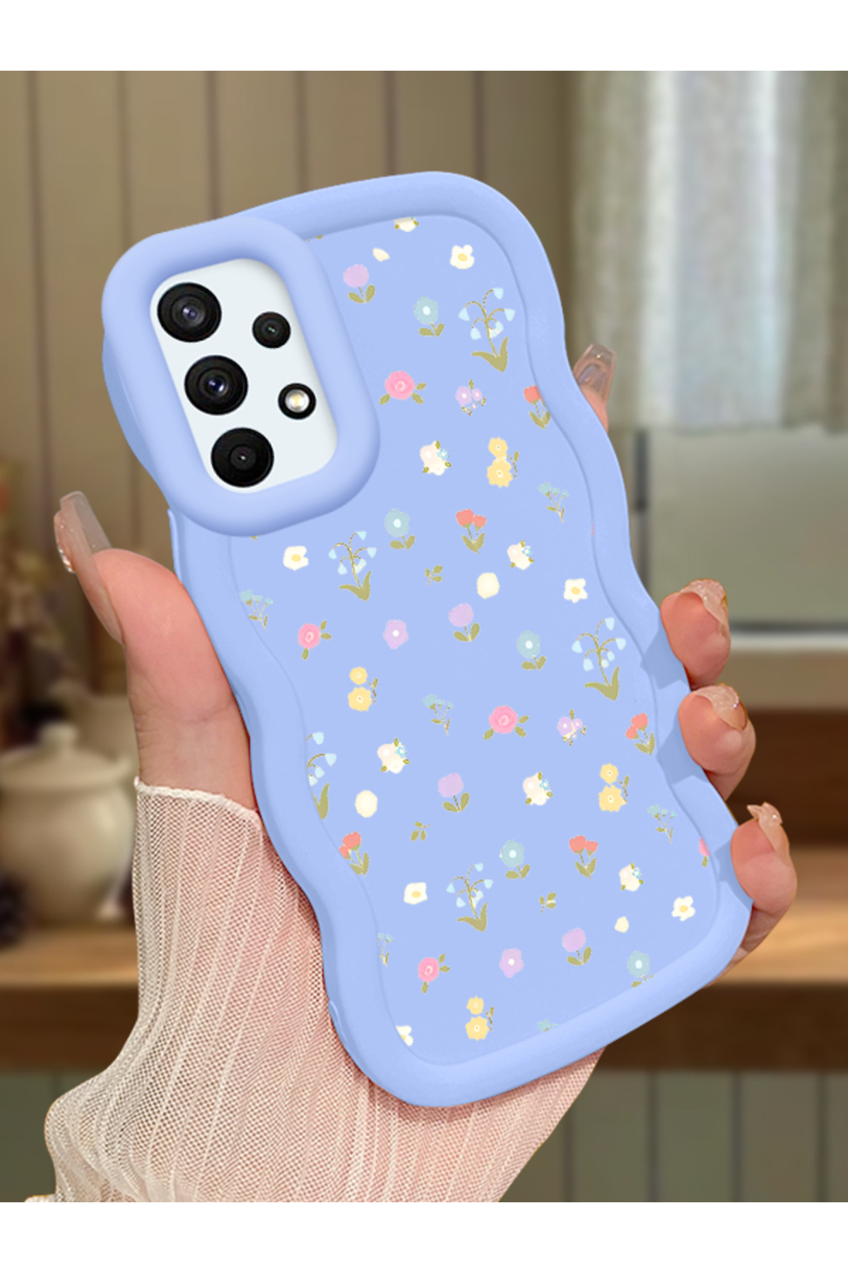 Samsung Galaxy A73 Compatible Blue Silicone Case Camera Shock Absorbing Design Stylish Printing