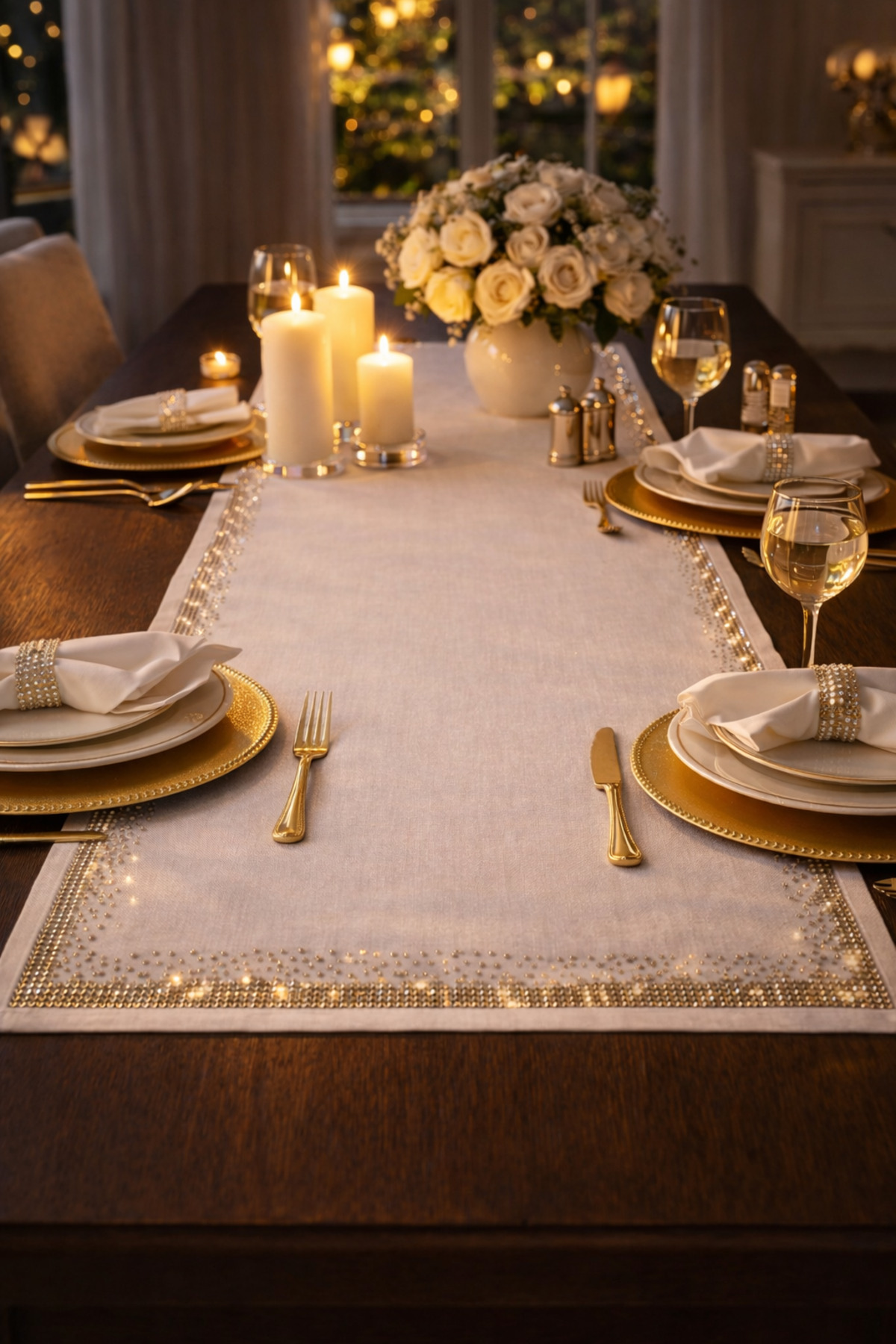 Gold colorado stripe Stone Runner 40x140 cm(White) Luxury Tablecloth , Tablecloth special day ,daily use