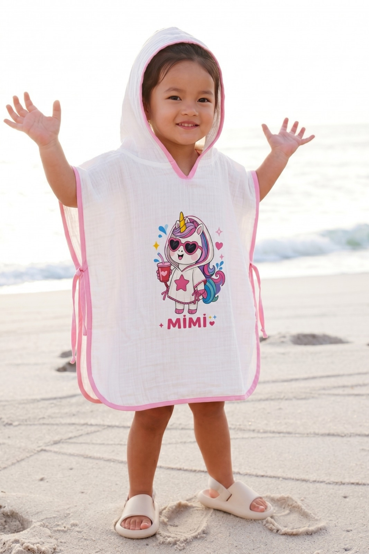Organic 100% Cotton Muslin Hooded Beach Kids-Baby Poncho-Mimi