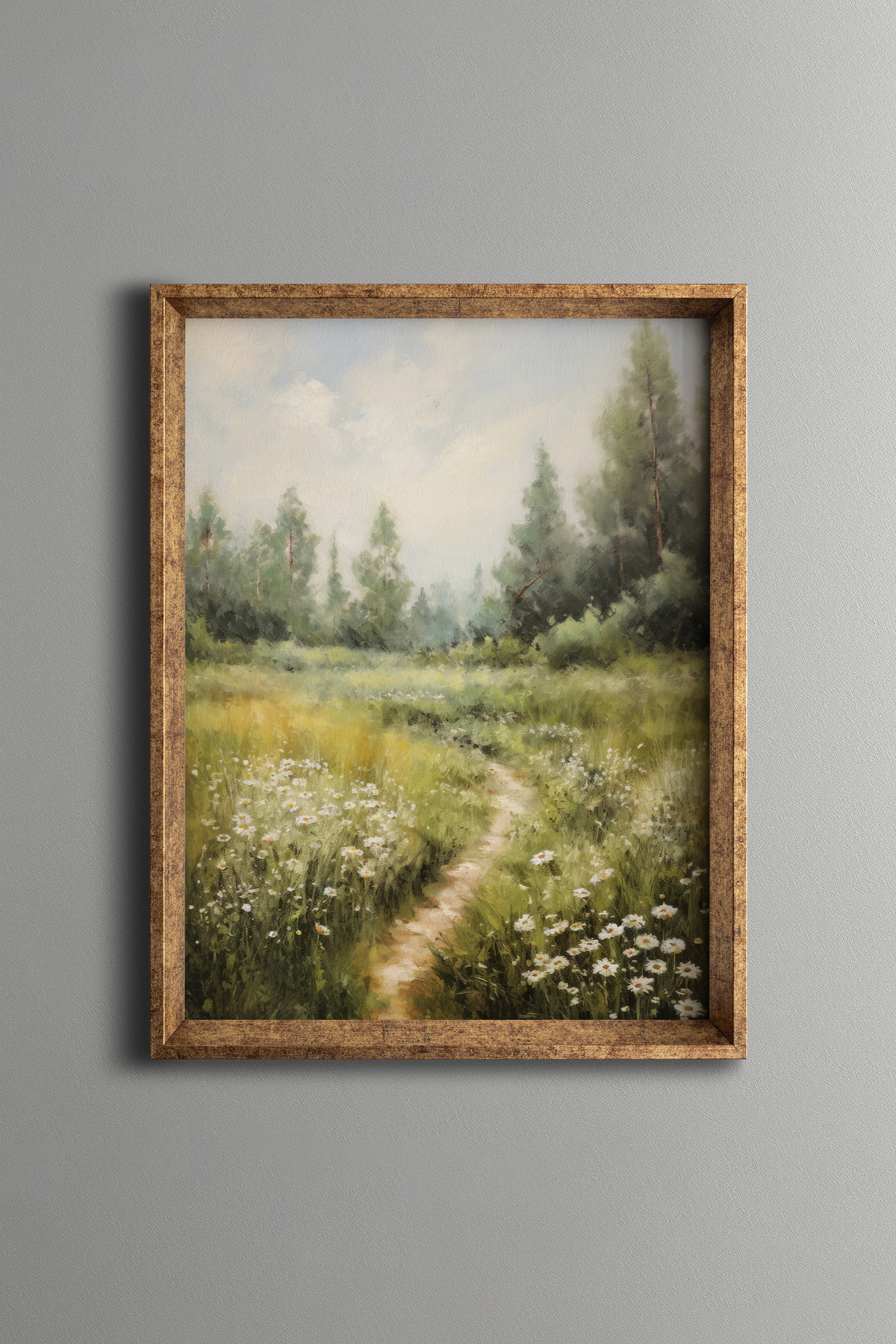 Camomile Country Road View - Vintage Patterned Frame - Slim Model