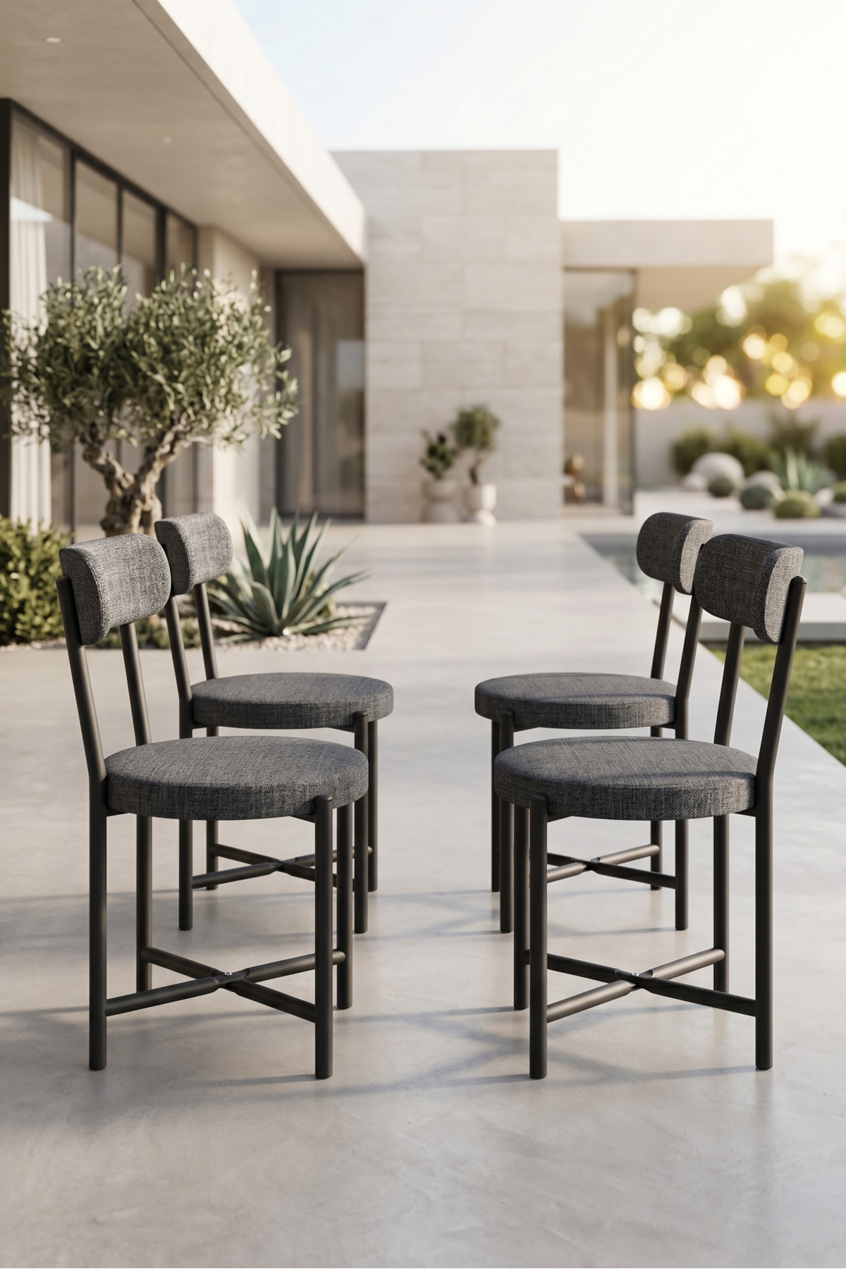 Sandalye 4 Adet Keten Kumaş Metal Ayak Modern Mutfak Sandalyesi Cafe Balkon Ofis Teddy 9809 Antrasit görsel 3