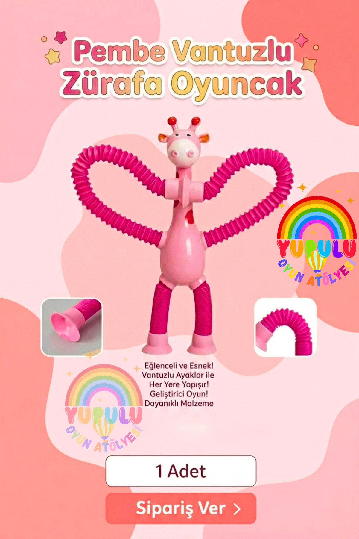 yofugetu 22cmわんこさん YUPULU Vantuzlu Zürafa Oyuncak Eğitici 1Adet Teloskobik Pembe Renk