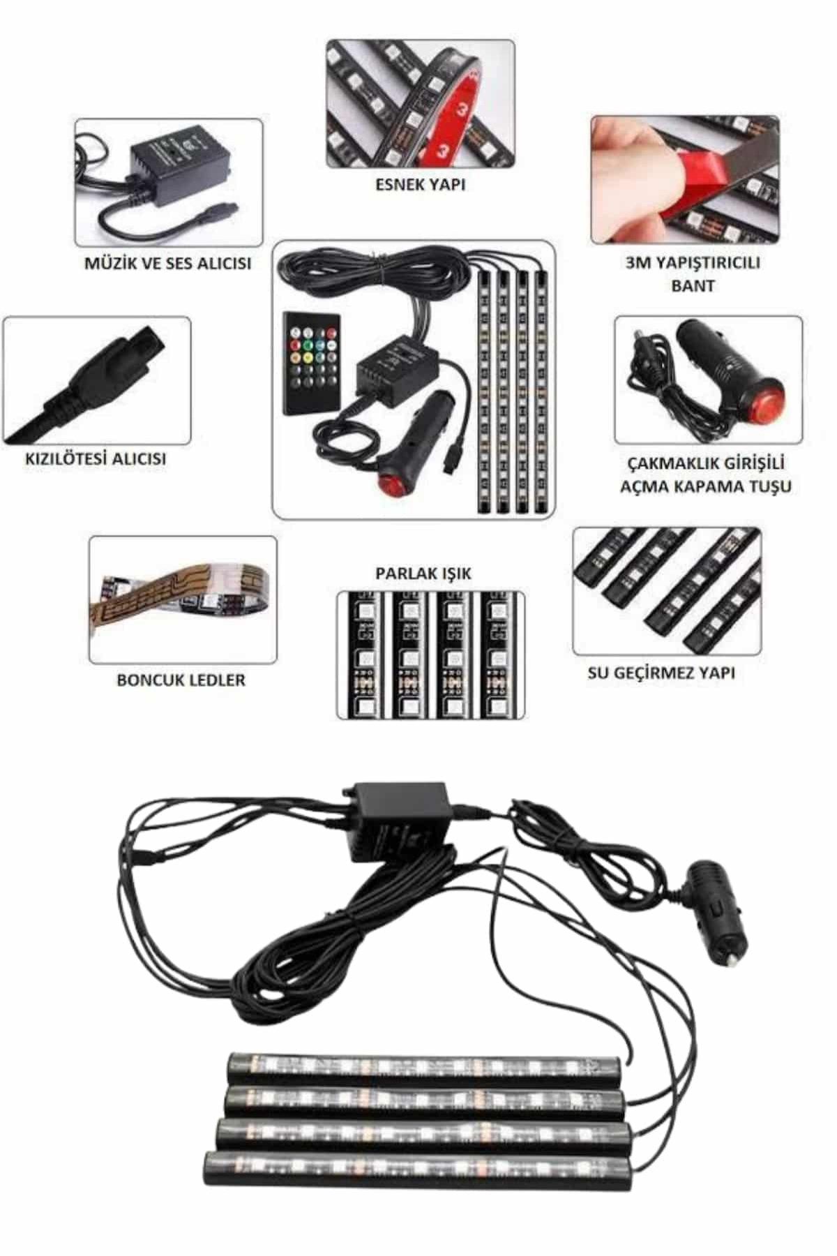 MEGAHAWK Araç İçi Ayak Altı RGB LED Ambiyans Seti Müzik Sensörlü