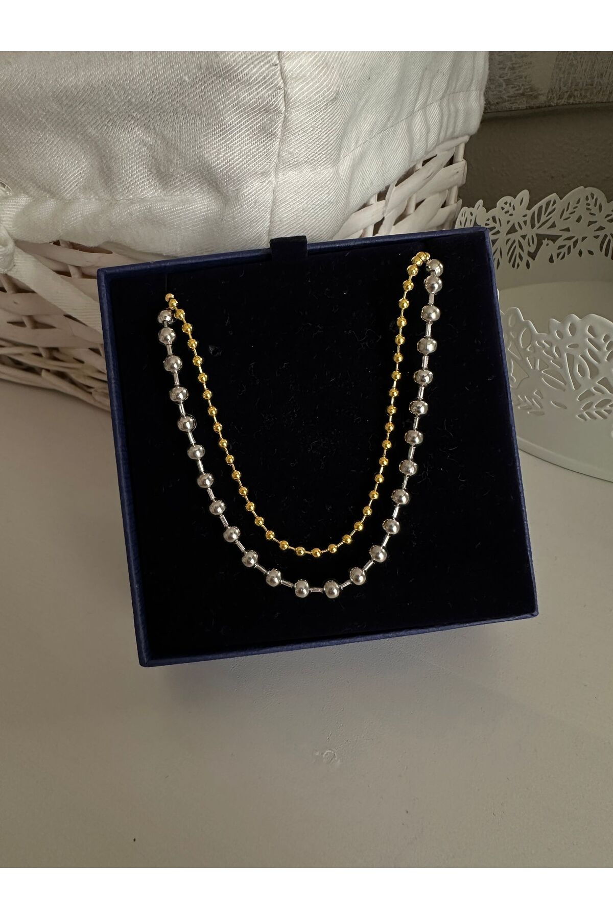 Yıldız Plaka Ve Kırmızı Kalp Charm Top Detaylı Kalın Zincirli 45 Cm Gold Kadın Kolye - Detay Görseli 2