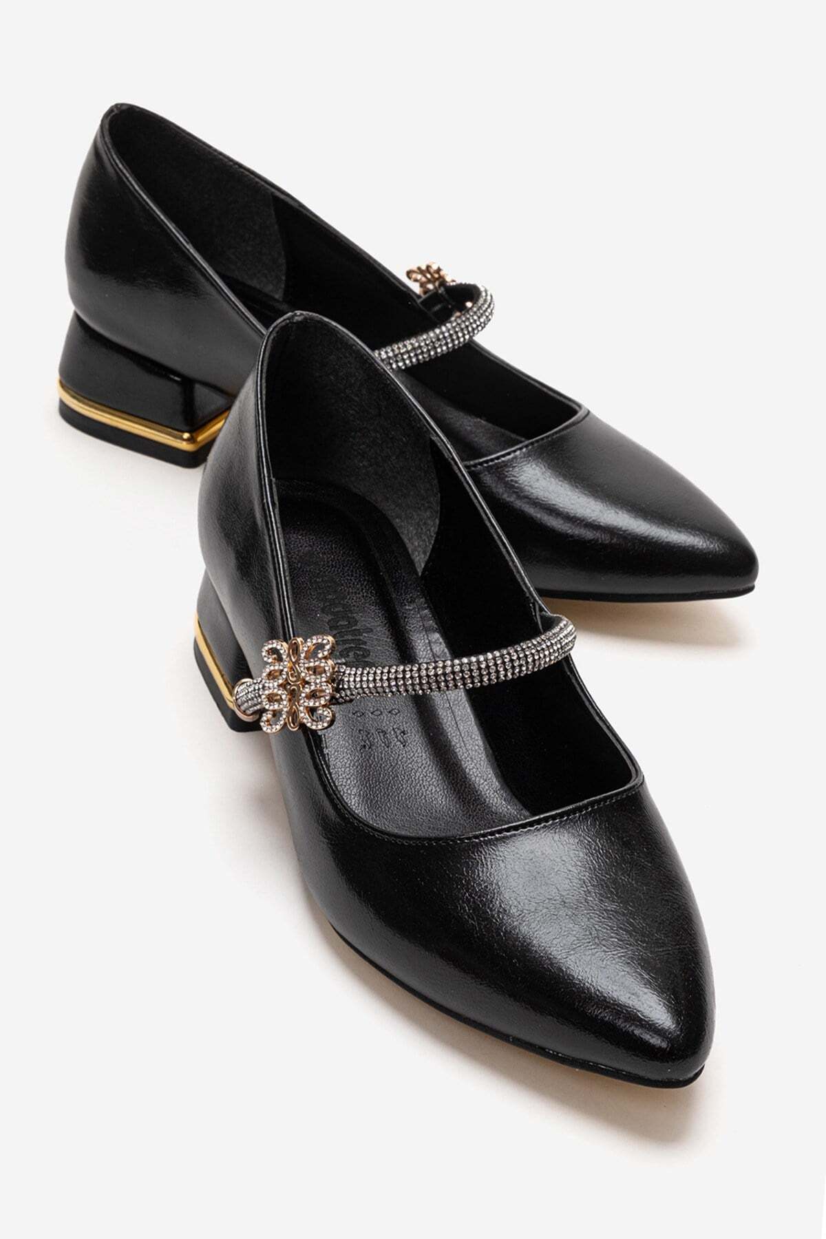 Gauntlet Galvanized Pointed Toe Heels with Gemstone BLACK WRINKLE
