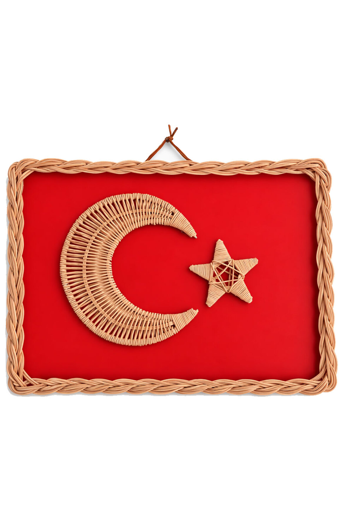 El Yapımı Bambu Örgü Türk Bayrağı Ay Yıldız Duvar Dekoru