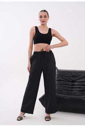 Niora Moda Siyah Keten Bol Kesim Pantolon