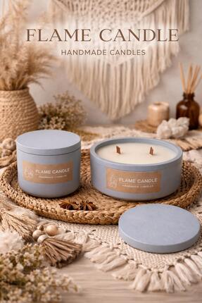 FLAME CANDLE HANDMADE CANDLES 2'li Dekoratif Kapaklı Beton Kase Mum , Amber K...