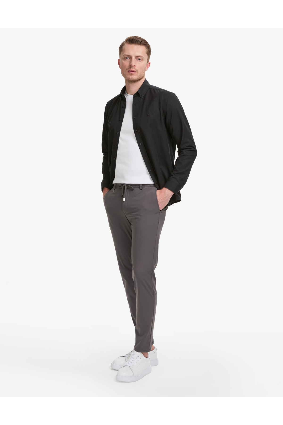 Pierre Cardin Füme Ex. Slim Fit Beli Kordonlu Klasik Jogger Pantolon 50325158-VR058