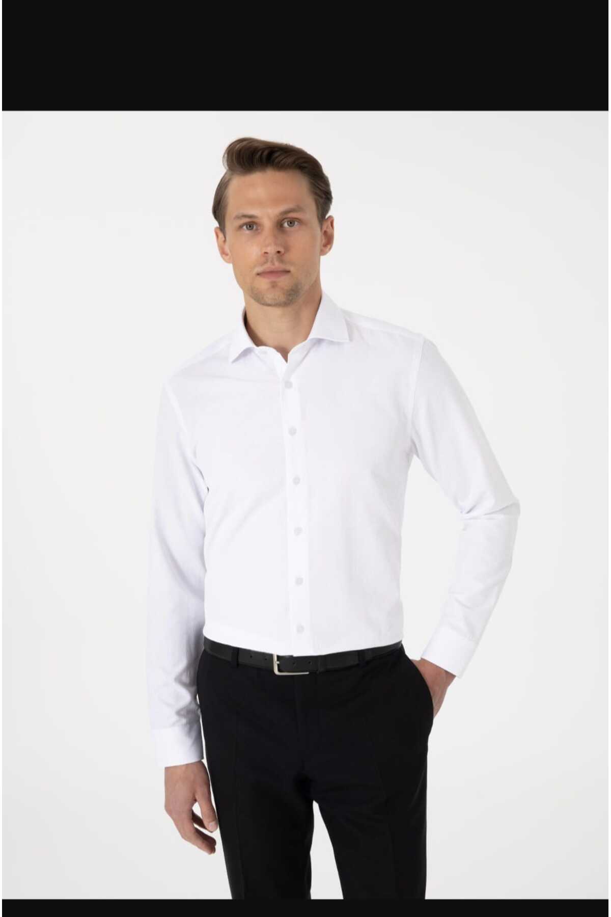 پیراهن نخی کلاسیک آستین بلند سفید مردانه اسلیم فیت پیر کاردین پیراهن Pierre Cardin