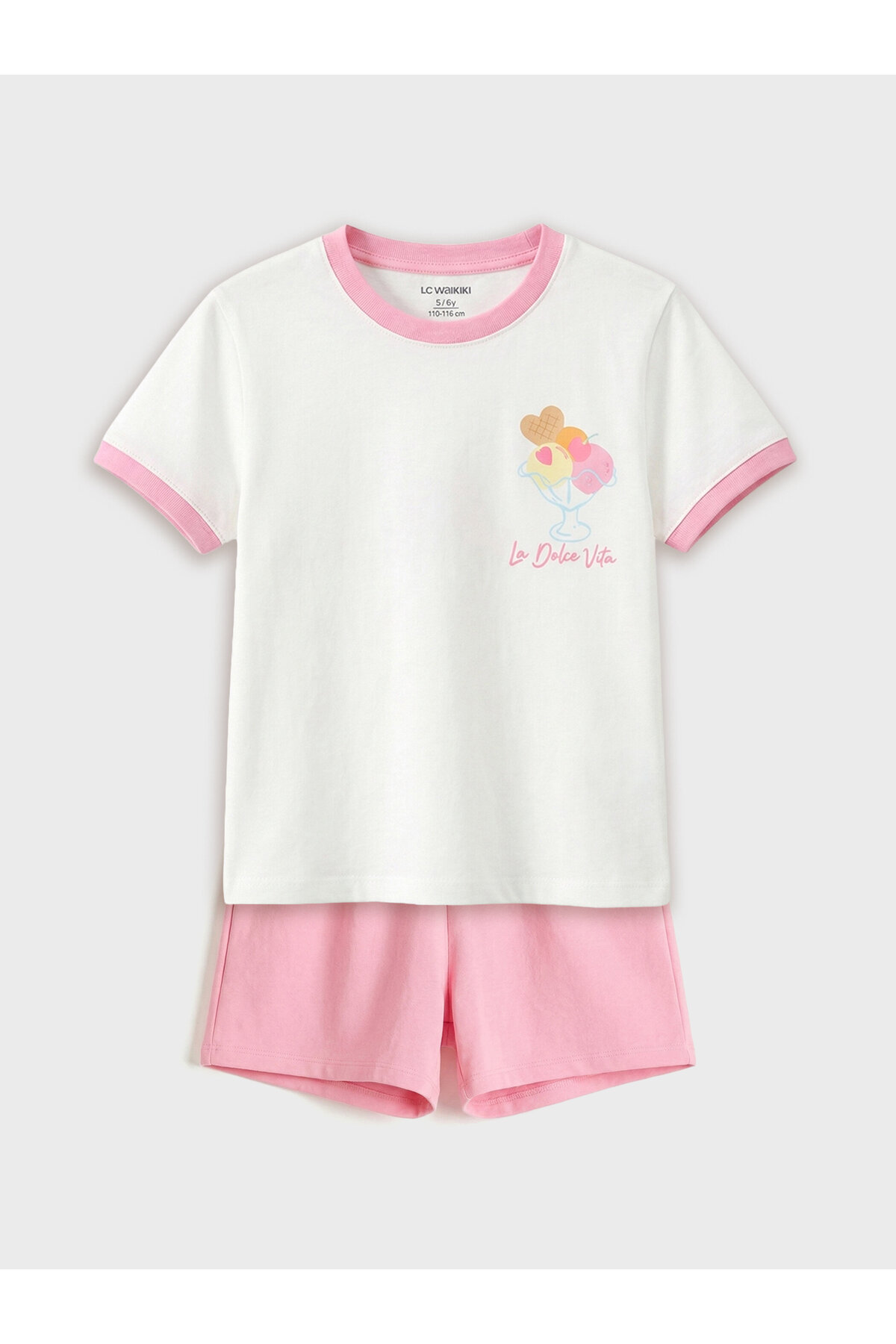 LC Waikiki Tricou imprimat și pantaloni scurți pentru fete