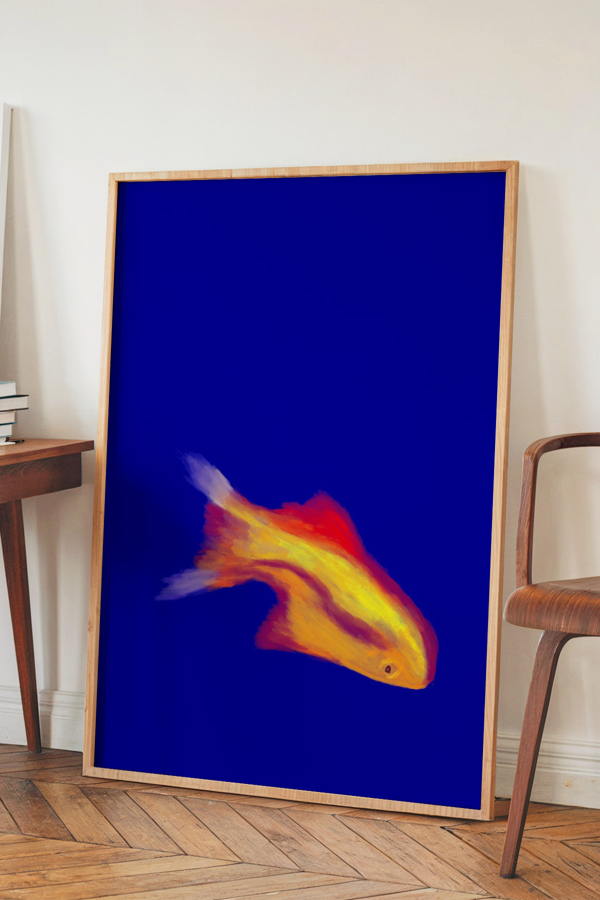 Minimal Balık Poster Modern Soyut Sanat Duvar Dekoru Çerçevesiz