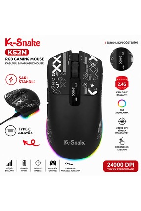 MAMBASNAKE RGB Gaming Mouse 24000 DPI Kablosuz 2.4G Bluetooth Type-C Şarjlı O...