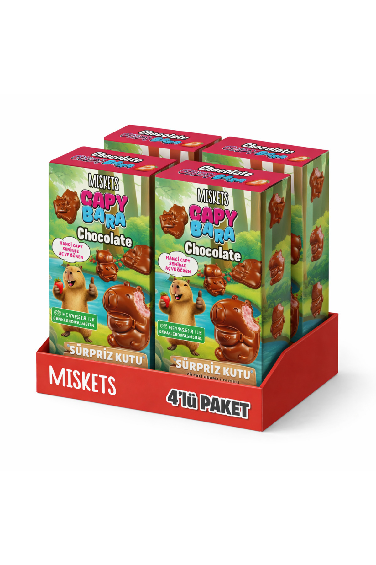 Miskets Capybara – Çilekli Krema Dolgulu Sütlü Çikolata 60 g x 4