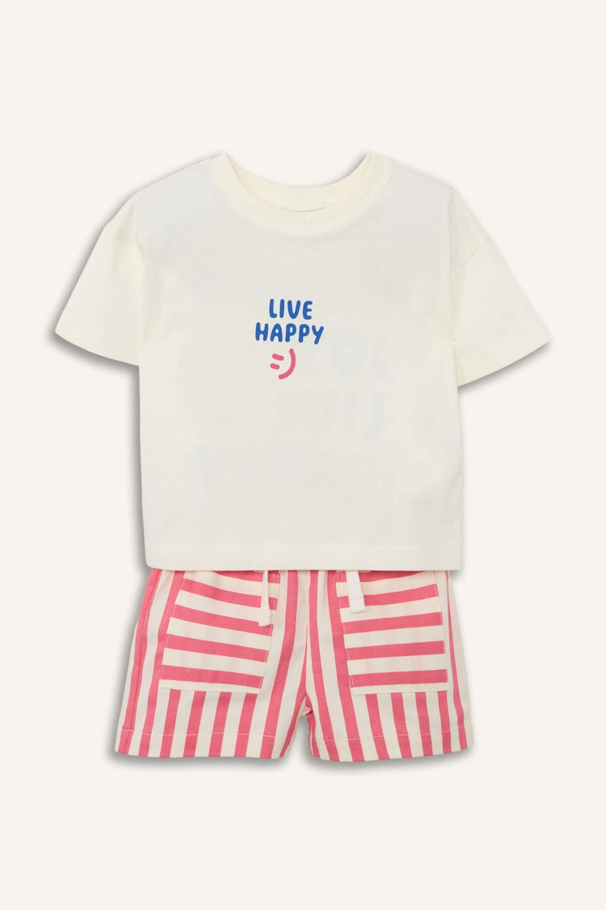 Defacto Striped Shorts Printed T-Shirt 2-Piece Set Baby Girl H5488A526Sm
