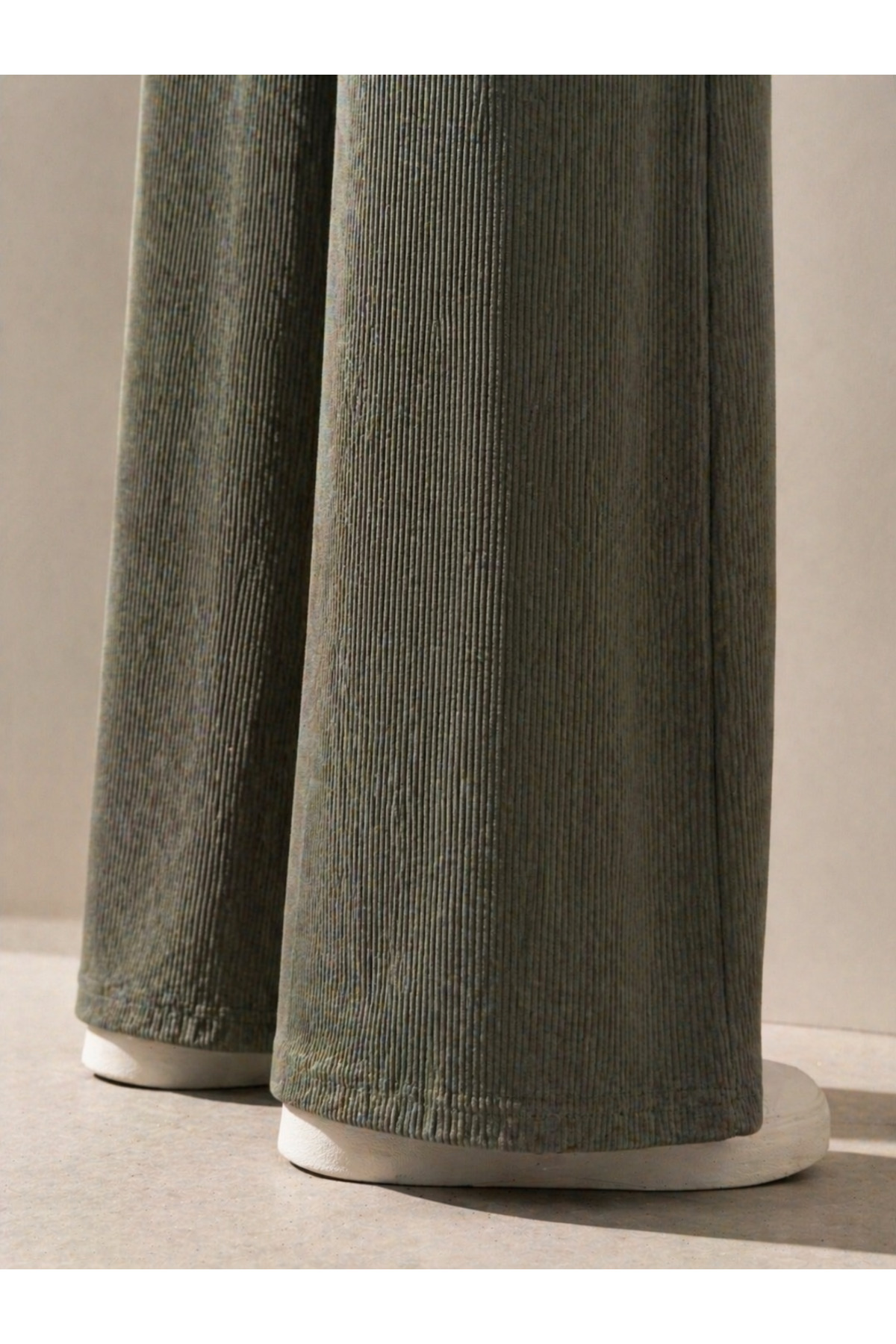 Polo State  Kadın Haki Fitilli Wide Leg Pantolon Lastik Bel Kordonlu - Görsel 5