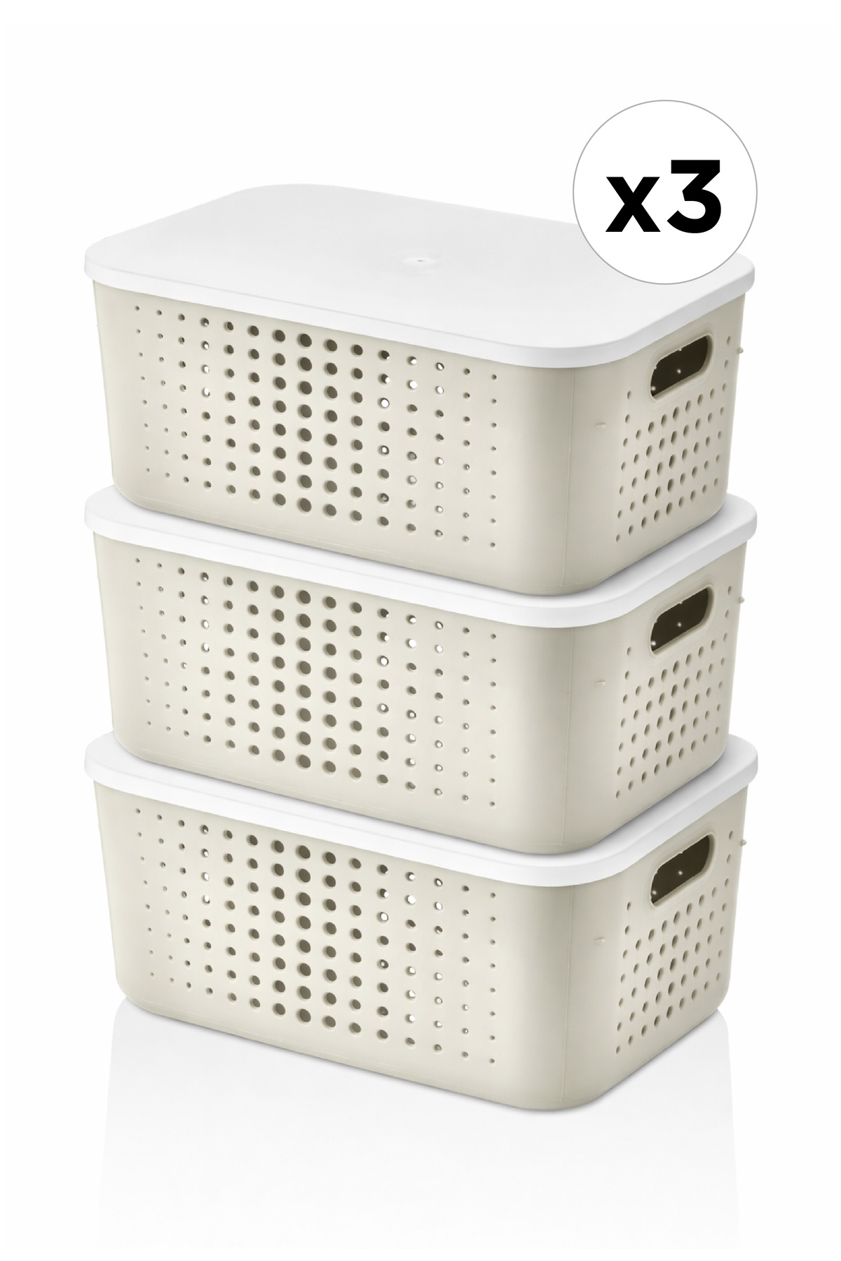3-Piece Bubble Lid Perforated Basket 13.4 Liters – Multipurpose Storage & Arrangement Box