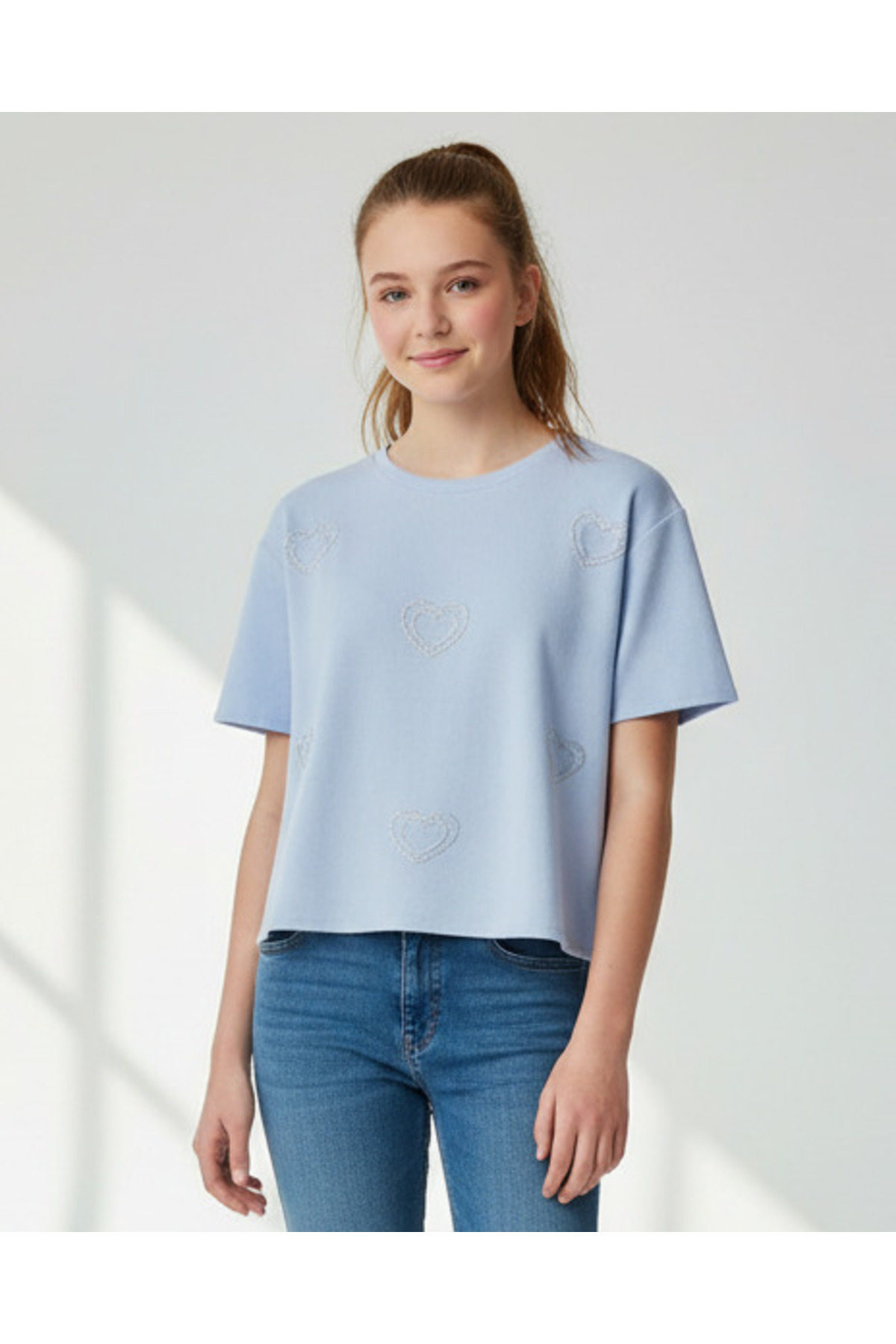 REDTAG Girls Blue Embellished Boxy Top