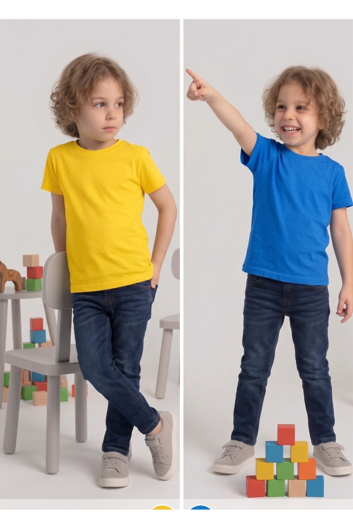 Kids T-shirt 2-Pack Yellow-Blue Cotton Lycra T-Shirt