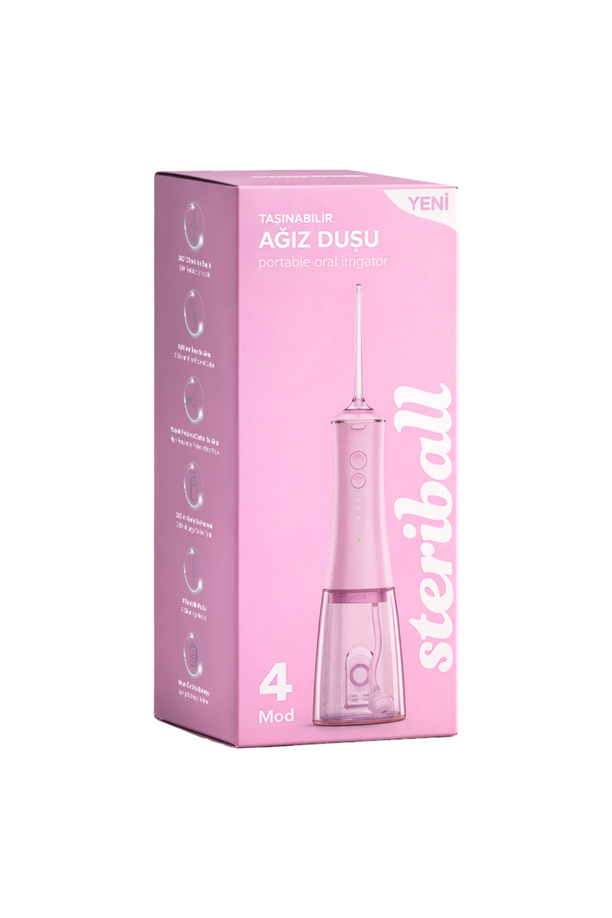 Steriball Oral Irrigator Ağız Duşu Pembe - 4 Temizlik Modu; 360 ° Dönebilen Başlık; 0,60 mm İnce Su Akışı; Yüksek Frekanslı Su Darbesi - Fiyatı, Yorumları