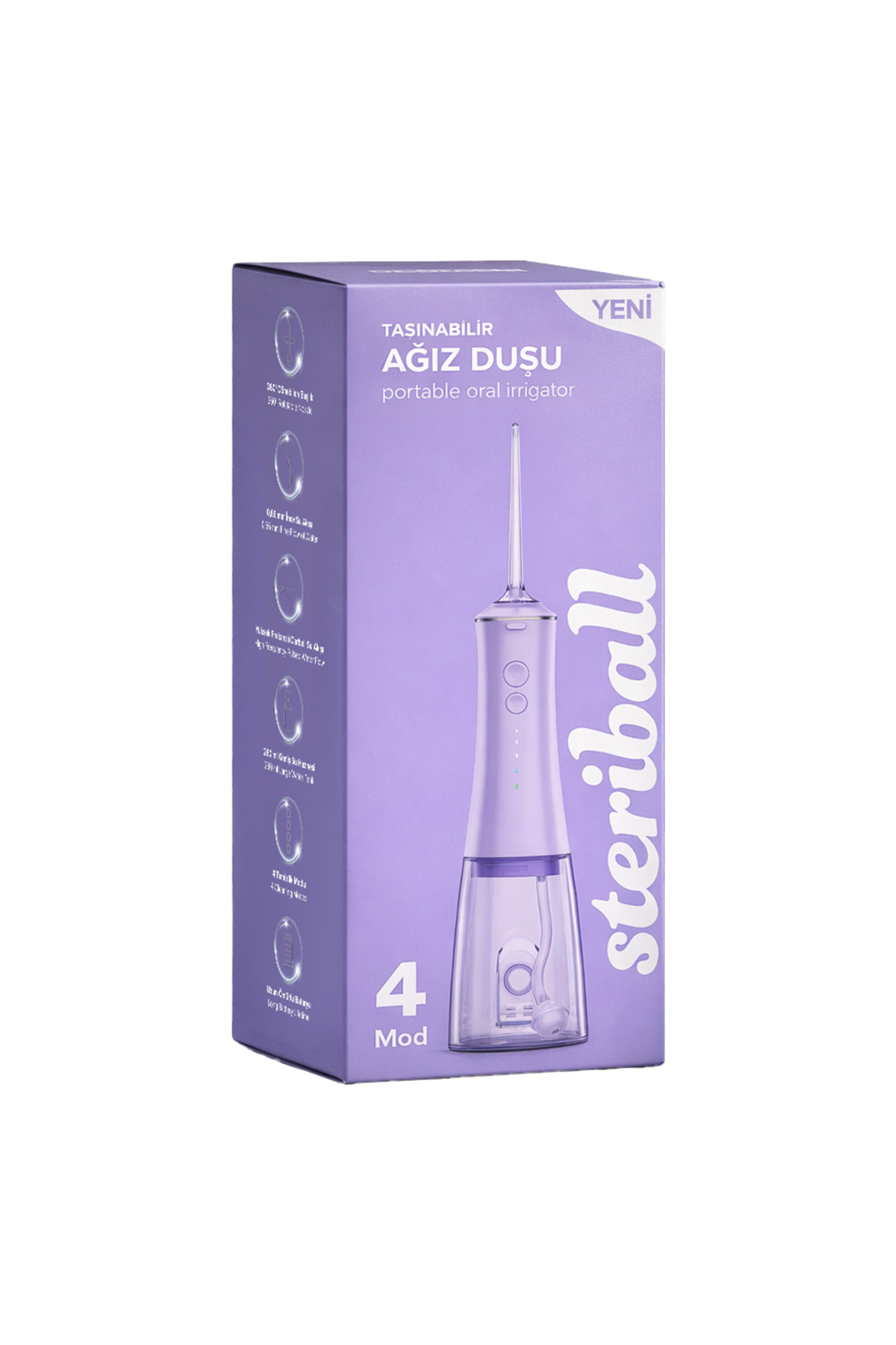 Steriball Oral Irrigator Ağız Duşu Lila - 4 Temizlik Modu; 360 ° Dönebilen Başlık; 0,60 mm İnce Su Akışı; Yüksek Frekanslı Su Darbesi - Fiyatı, Yorumları